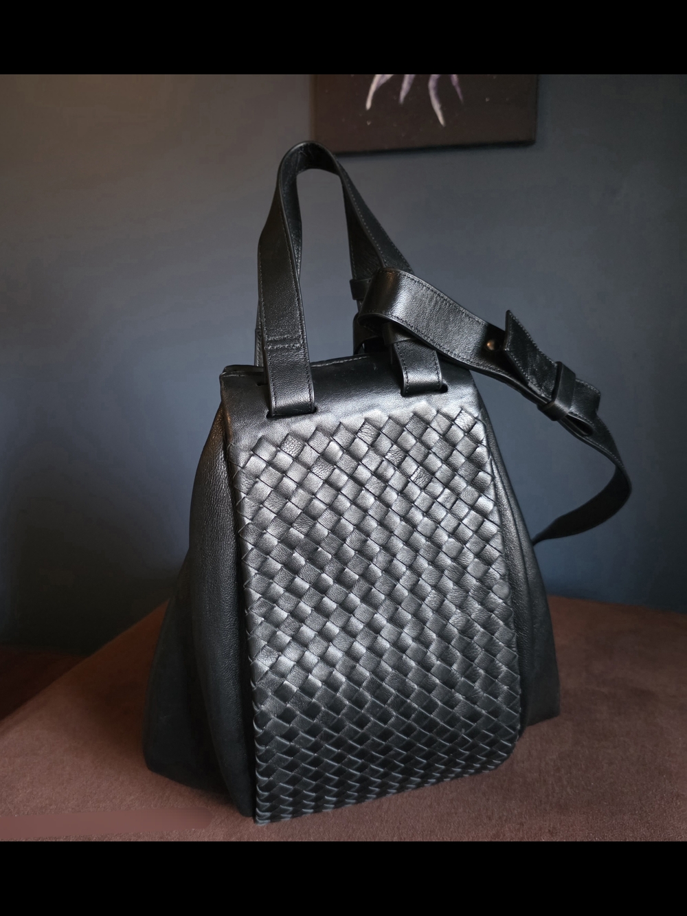 Bottega Veneta Black Intrecciato Leather Messenger Tote